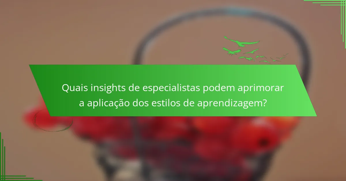 Quais insights de especialistas podem aprimorar a aplicação dos estilos de aprendizagem?