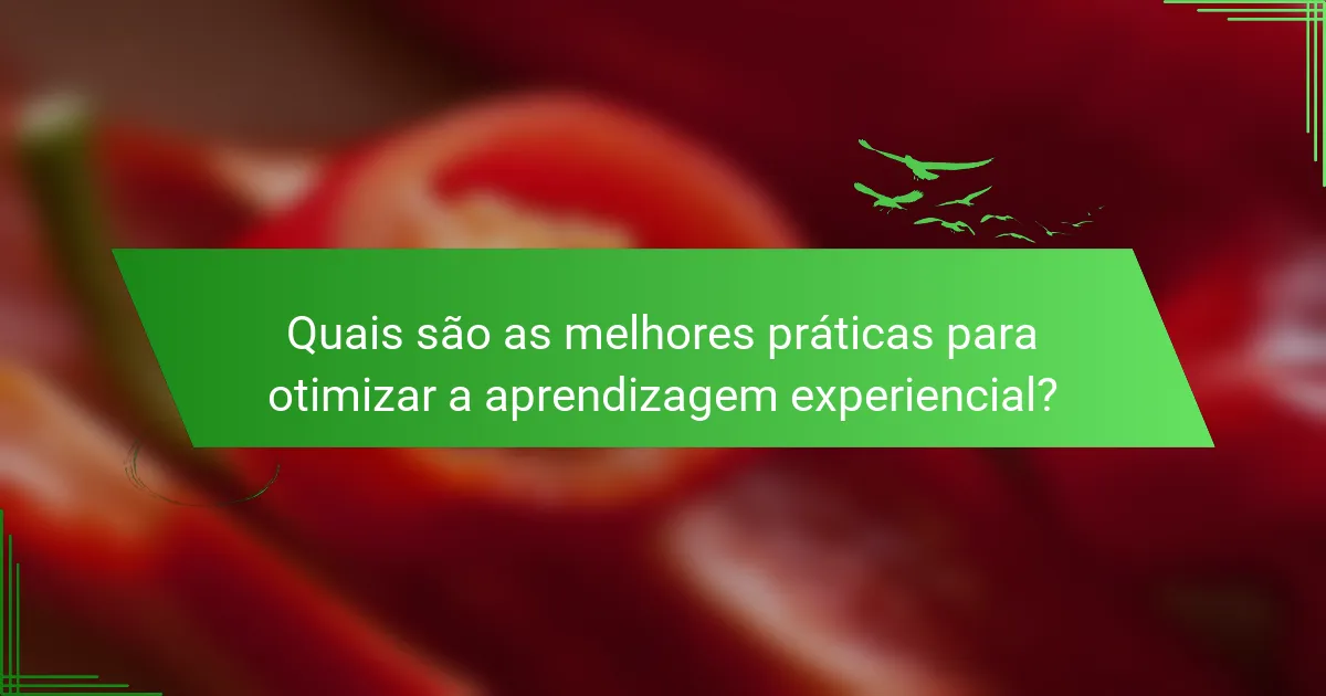 Quais são as melhores práticas para otimizar a aprendizagem experiencial?